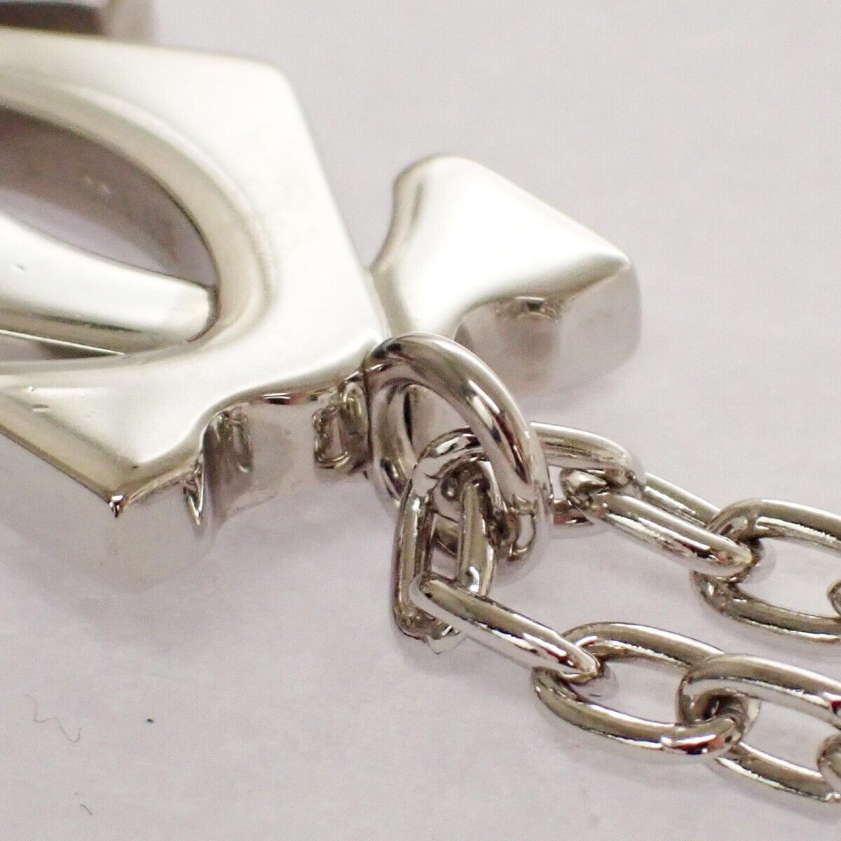 CARTIER 2C Logo Chain Necklace Top Charm  Key Ring Silver ACCESSORY 01SH128