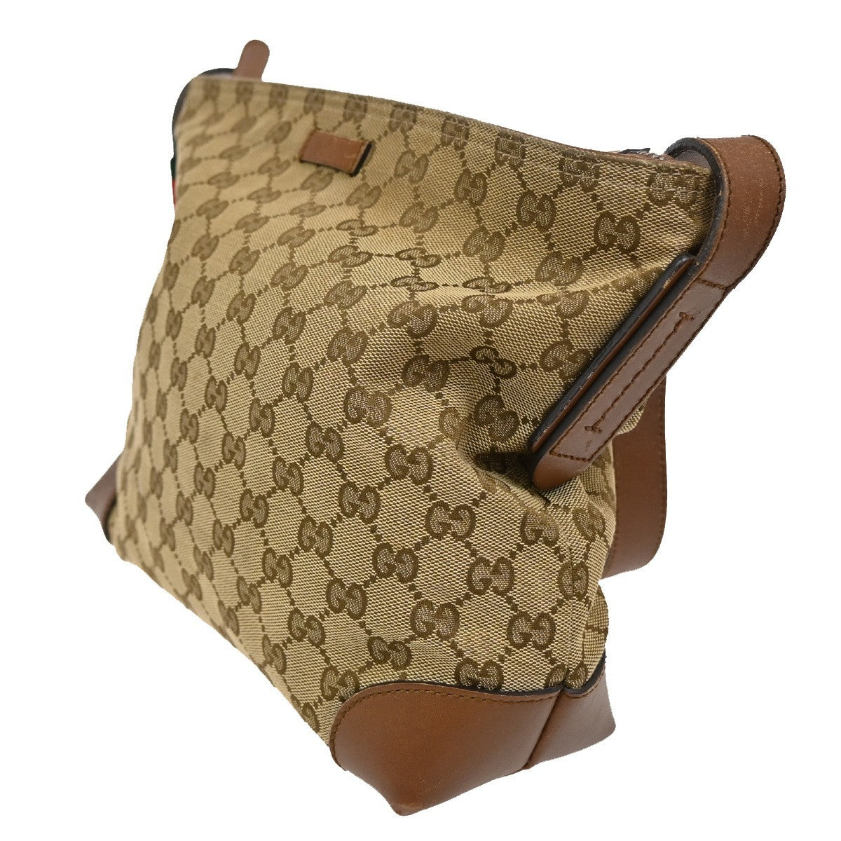 GUCCI Logo Sherry GG Pattern Shoulder Bag Canvas Leather Brown SHW Italy 65TA112
