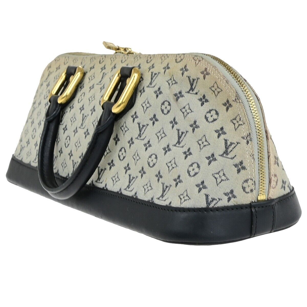 LOUIS VUITTON Logo Alma Long Hand Bag Monogram Mini Canvas Blue M92205 31ED365
