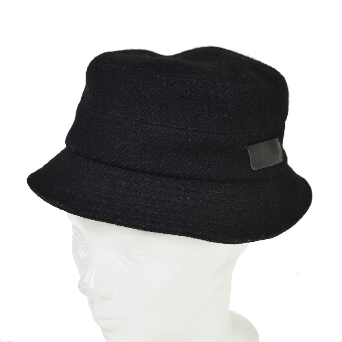 BURBERRY LONDON Logo Bucket Hat #M Cotton Wool Leather Black 04JH711