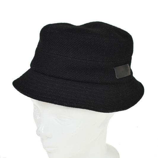 BURBERRY LONDON Logo Bucket Hat #M Cotton Wool Leather Black 04JH711