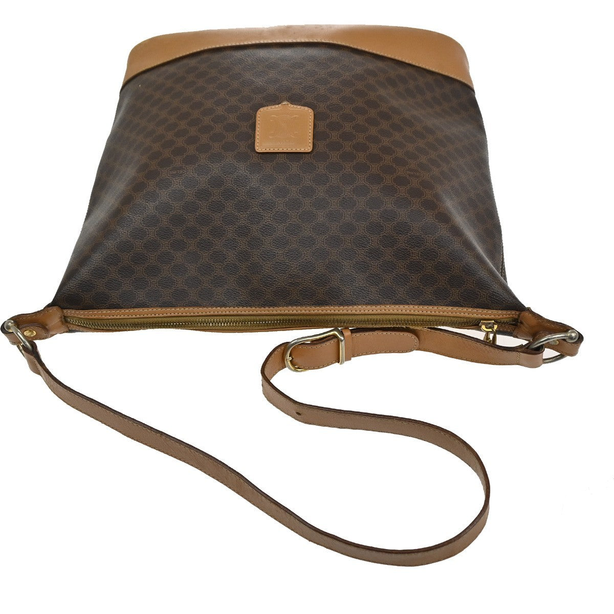 32.Live CELINE Macadam Pattern Shoulder Tote Bag PVC Leather Brown GHW 04KB843
