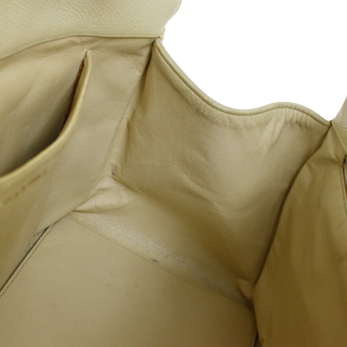 CHANEL CC Matelasse Chain Shoulder Tote Bag Caviar Leather Ivory GHW 49FA171