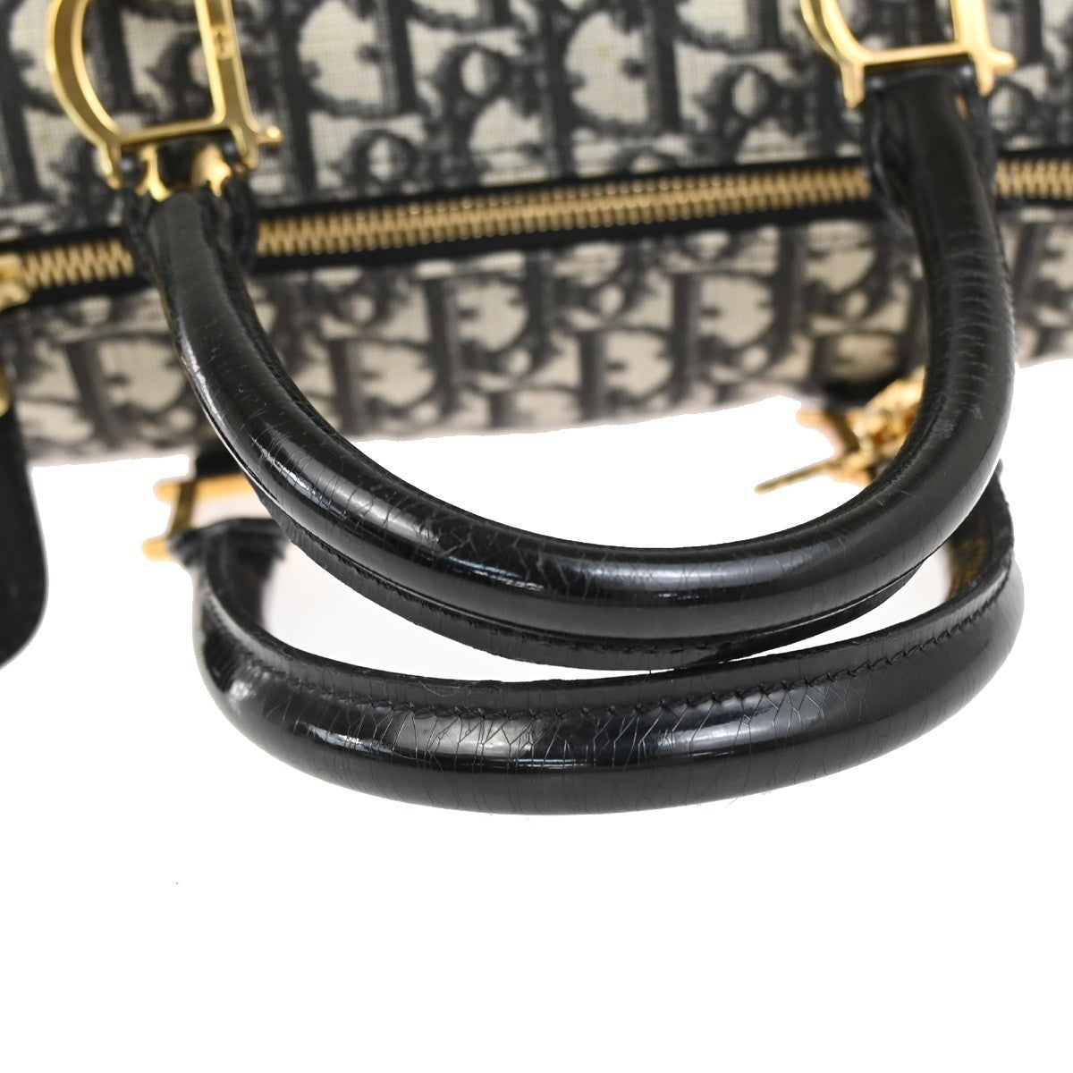 CHRISTIAN DIOR Trotter Pattern Hand Bag PVC Patent Leather Black GHW 95RQ051