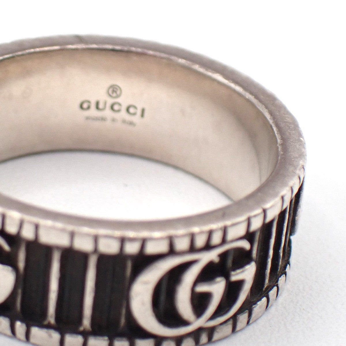 GUCCI GG Marmomt Logo Ring Silver 925 Italy Accessories Size JP 17/ US 8 66MA181