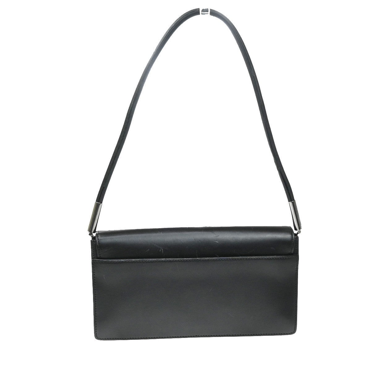 GUCCI Logo GG Shoulder Hand Bag Leather Black SHW Italy 66YJ174