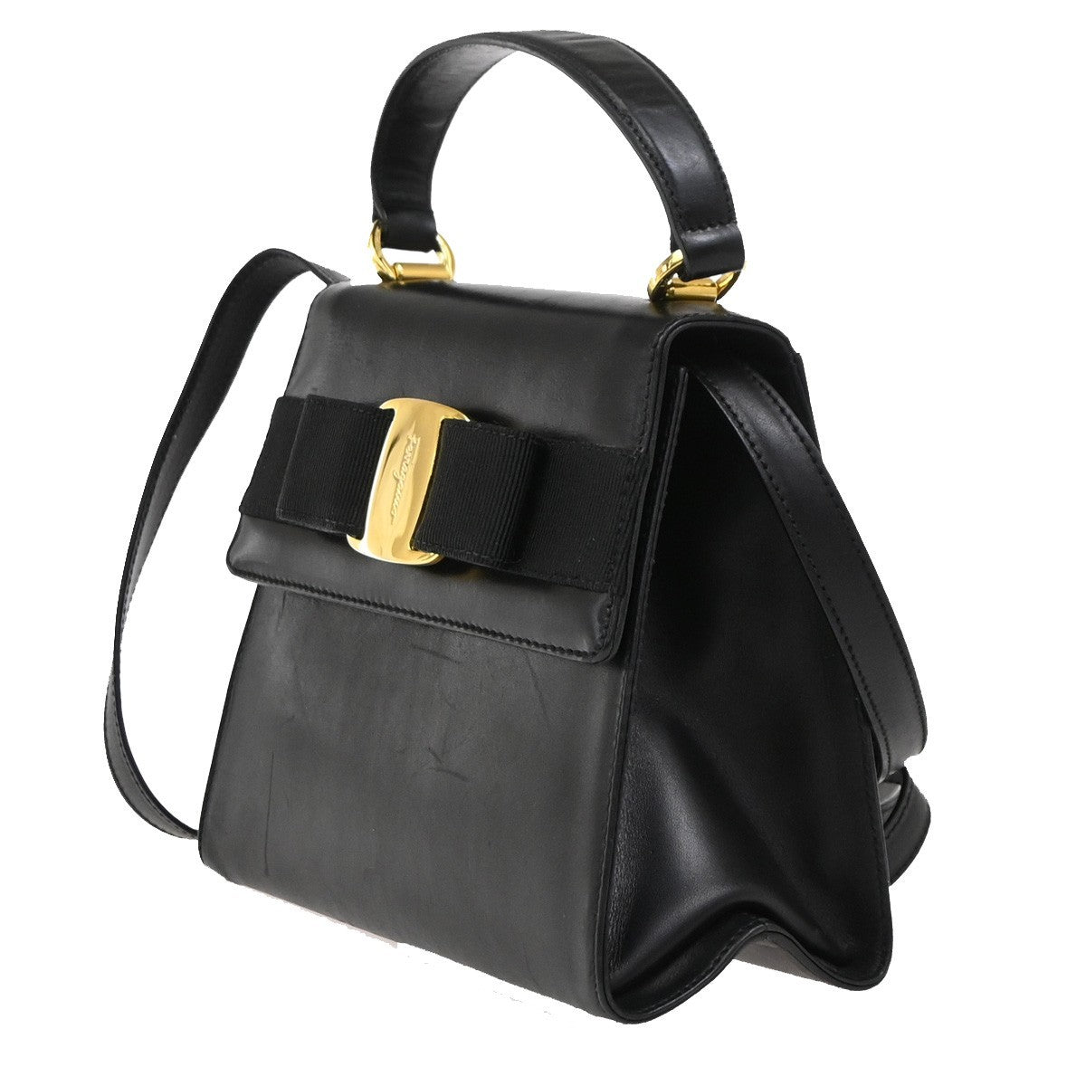 SALVATORE FERRAGAMO Vara Mini 2Way Shoulder Bag Leather Black GHW Italy 30DA236