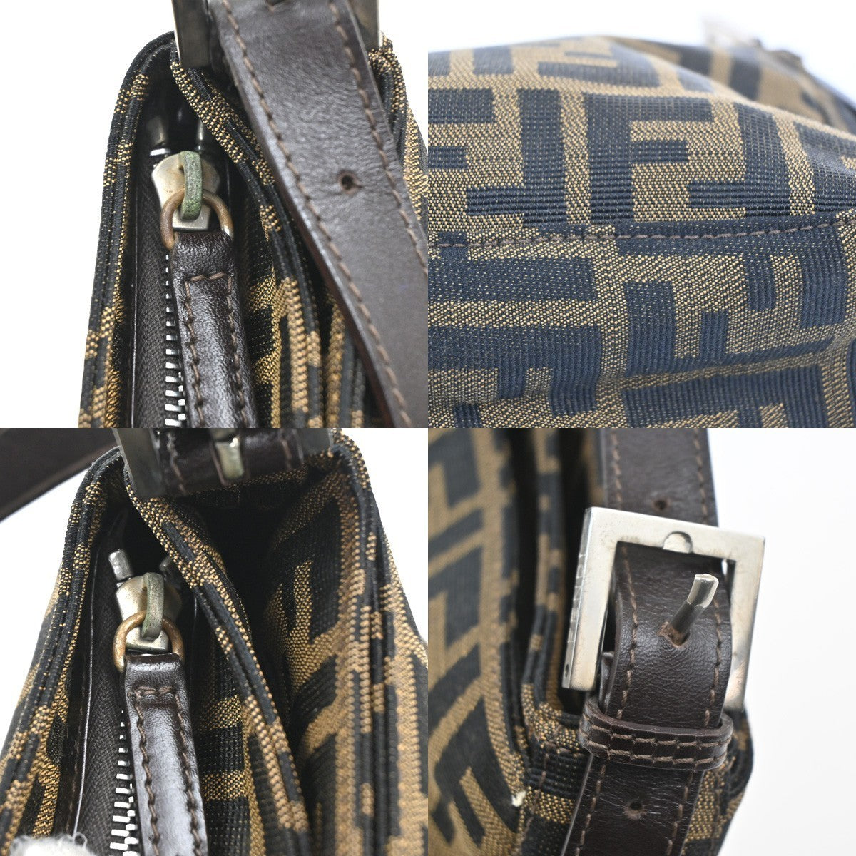 FENDI Mamma Baguette Zucca Shoulder bag Canvas Leather Brown SHW Italy 50MA115