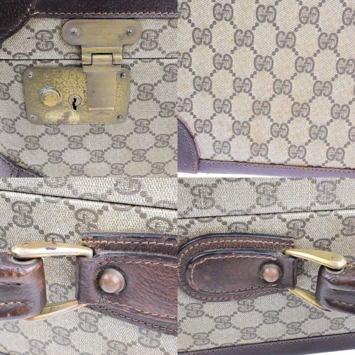 GUCCI Logo GG Pattern Suitcase Hand Bag Supreme Leather Brown Italy 03FB256