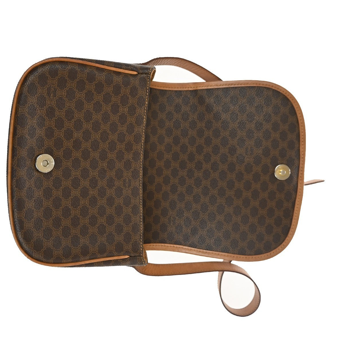 CELINE Logo Macadam Pattern Shoulder Bag PVC Leather Brown GHW Italy 35TA701