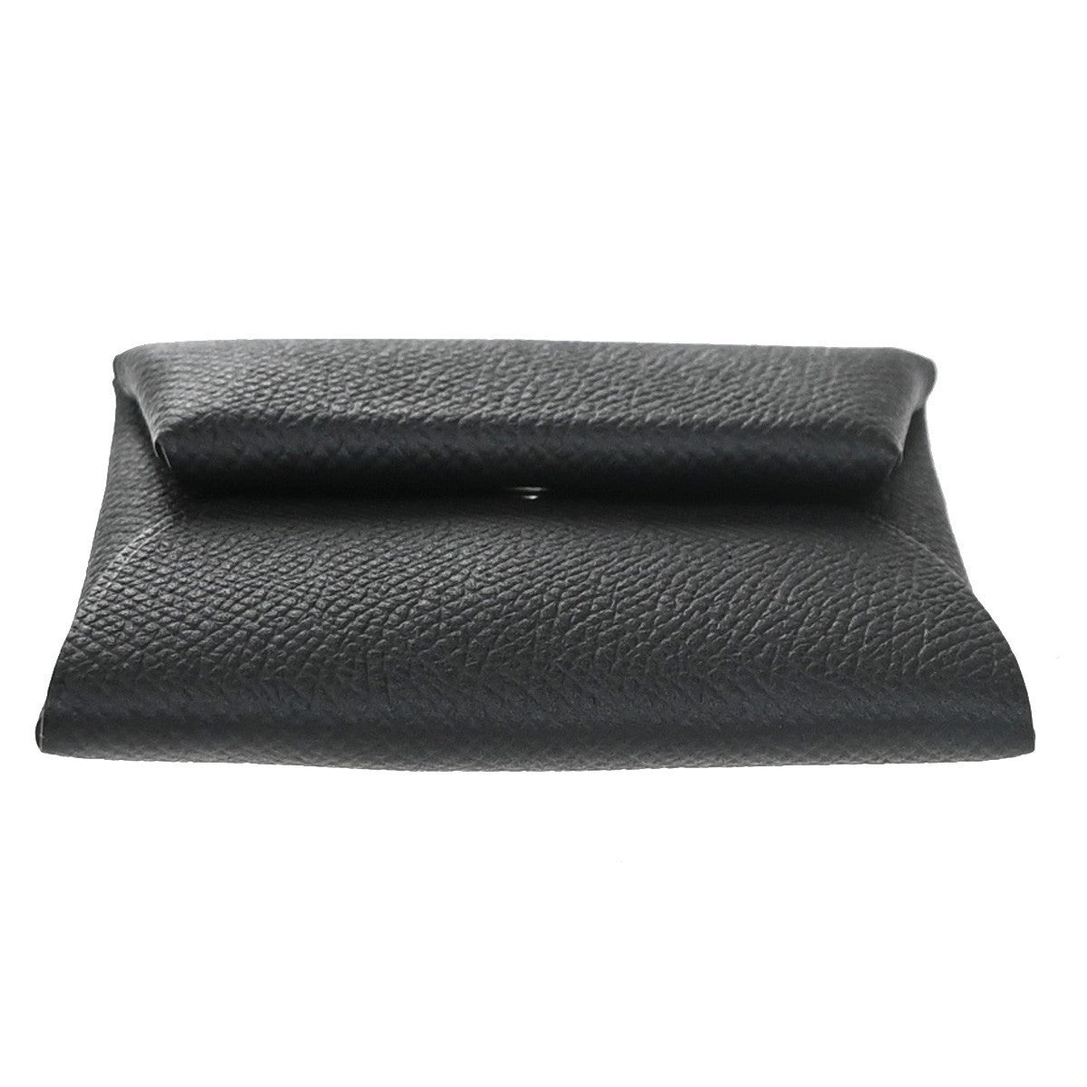 HERMES Logo Bastia Campact Wallet Coin Case Veau Epsom Leather Black 79LC620