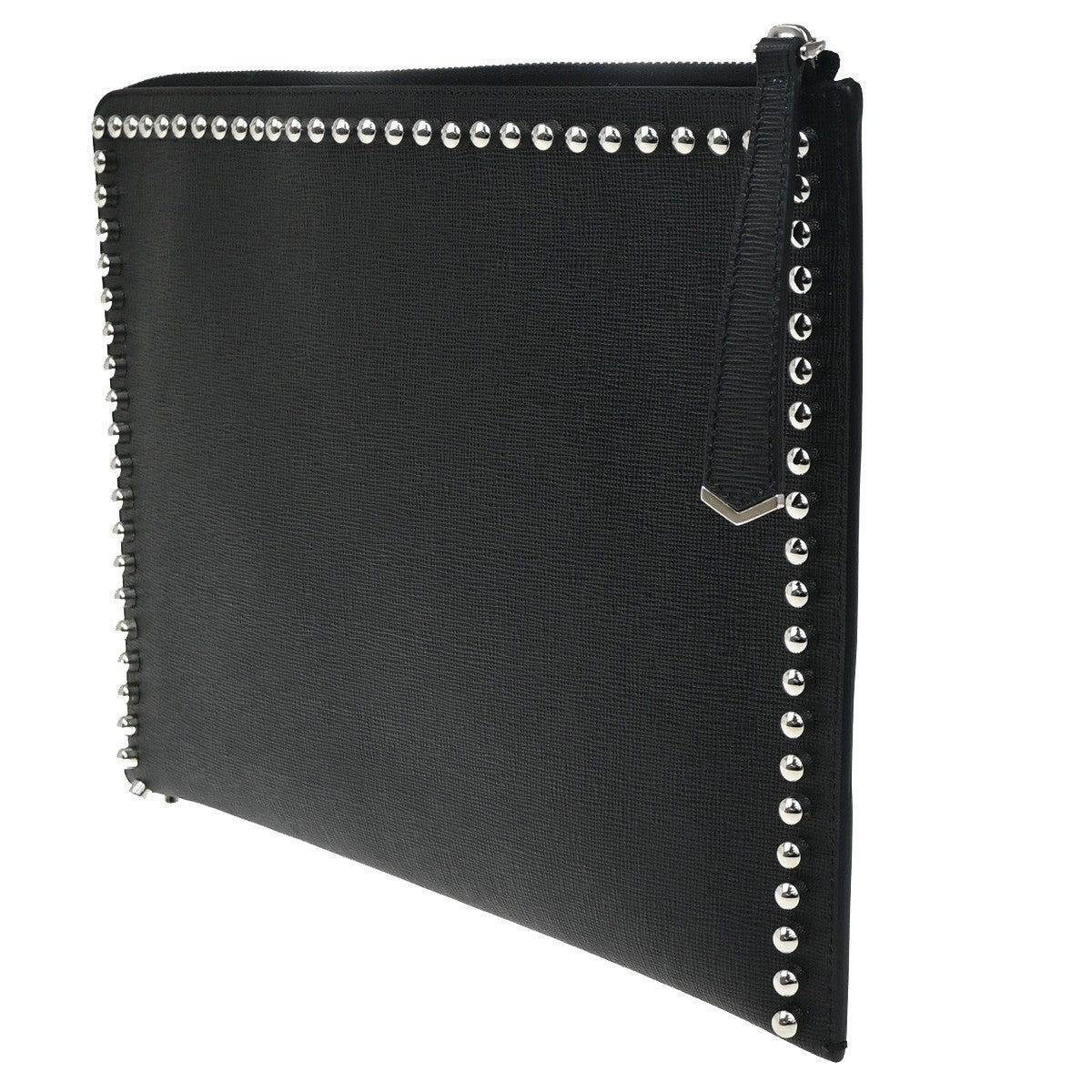 FENDI Karlito Karl Lagerfeld Clutch Bag Leather Fur Black SHW Italy 30EG245