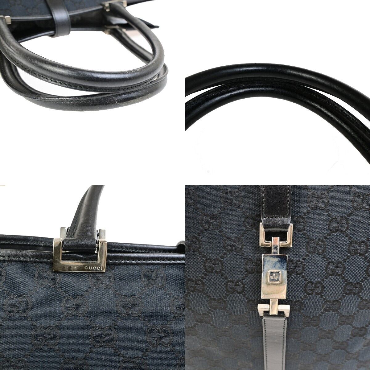 GUCCI Logo Jackie GG Pattern Shoulder Hand Bag Canvas Leather Black SHW 62EC878