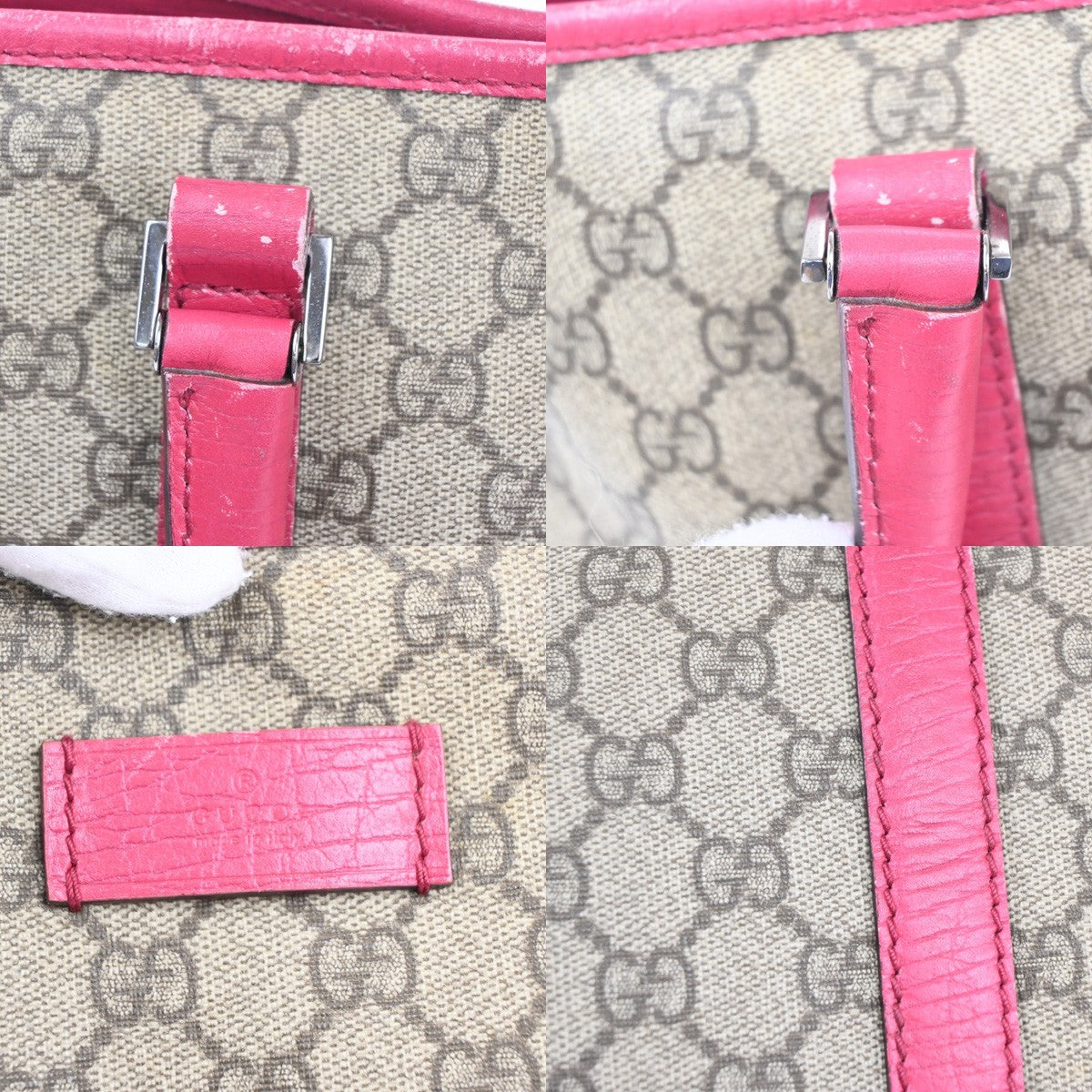 GUCCI Logo GG Pattern Shoulder Hand Bag Supreme Leather Beige Pink Italy 36MA427