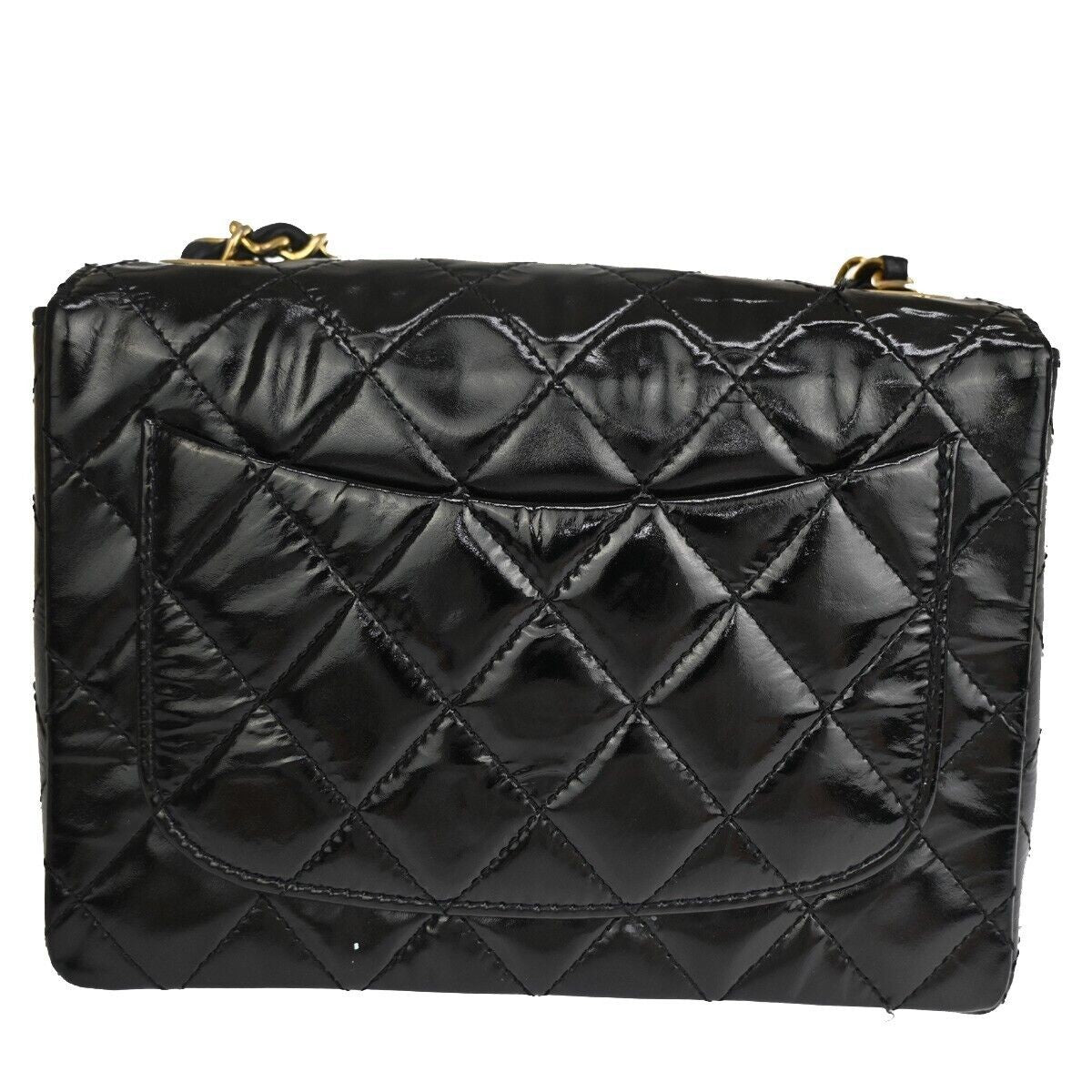 CHANEL CC Mini Matelasse Chain Shoulder Bag Patent Leather Black GHW 332RJ334