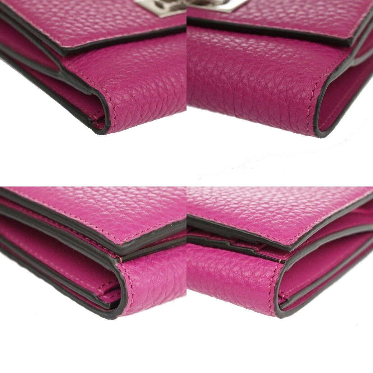 FENDI Logo Peekaboo Bifold Wallet Purse Leather Magenta SHW Italy 39RJ491