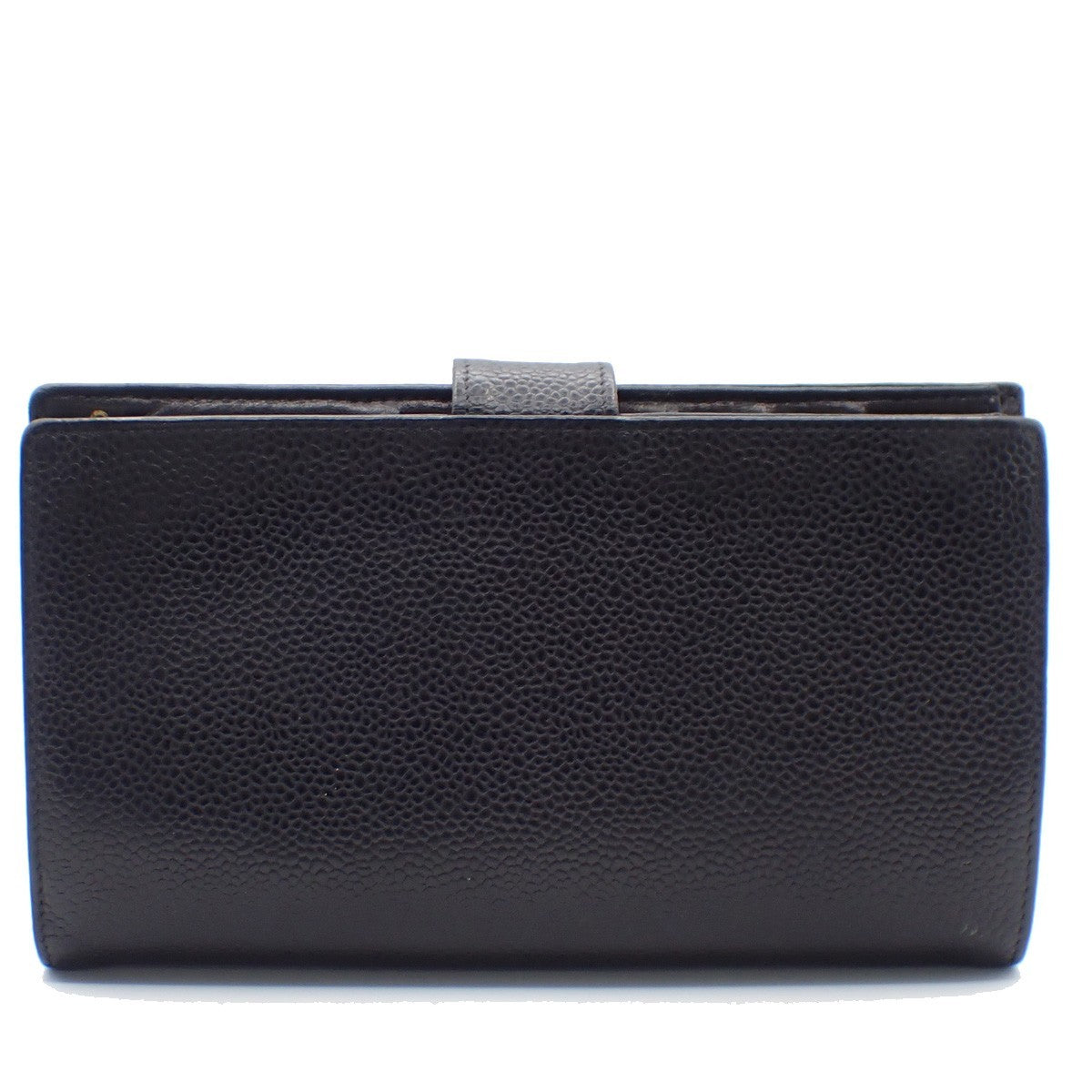 CHANEL CC Logo Long Bifold Wallet Purse Grained Calfskin Leather Black 30KC576