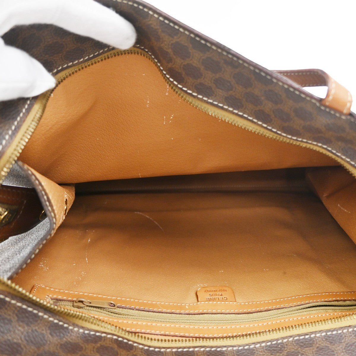 CELINE Macadam Pattern Shoulder Tote Bag PVC Leather Brown Gold Italy 69KC468