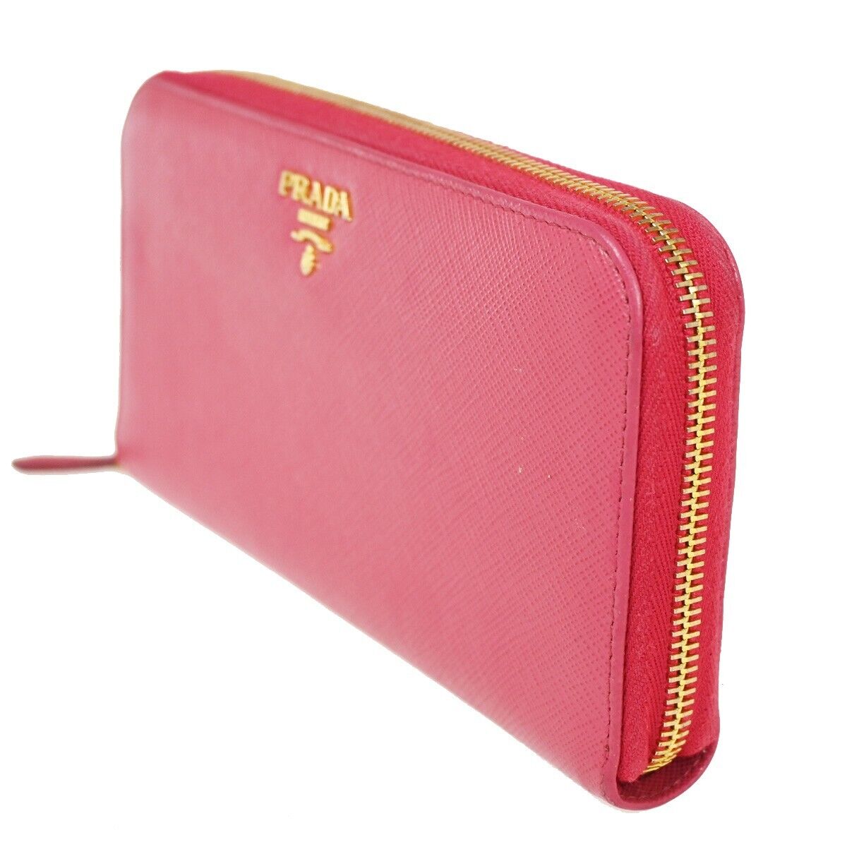 PRADA Logo Long Bifold Wallet Purse Saffiano Leather Pink Gold Italy 67SH367