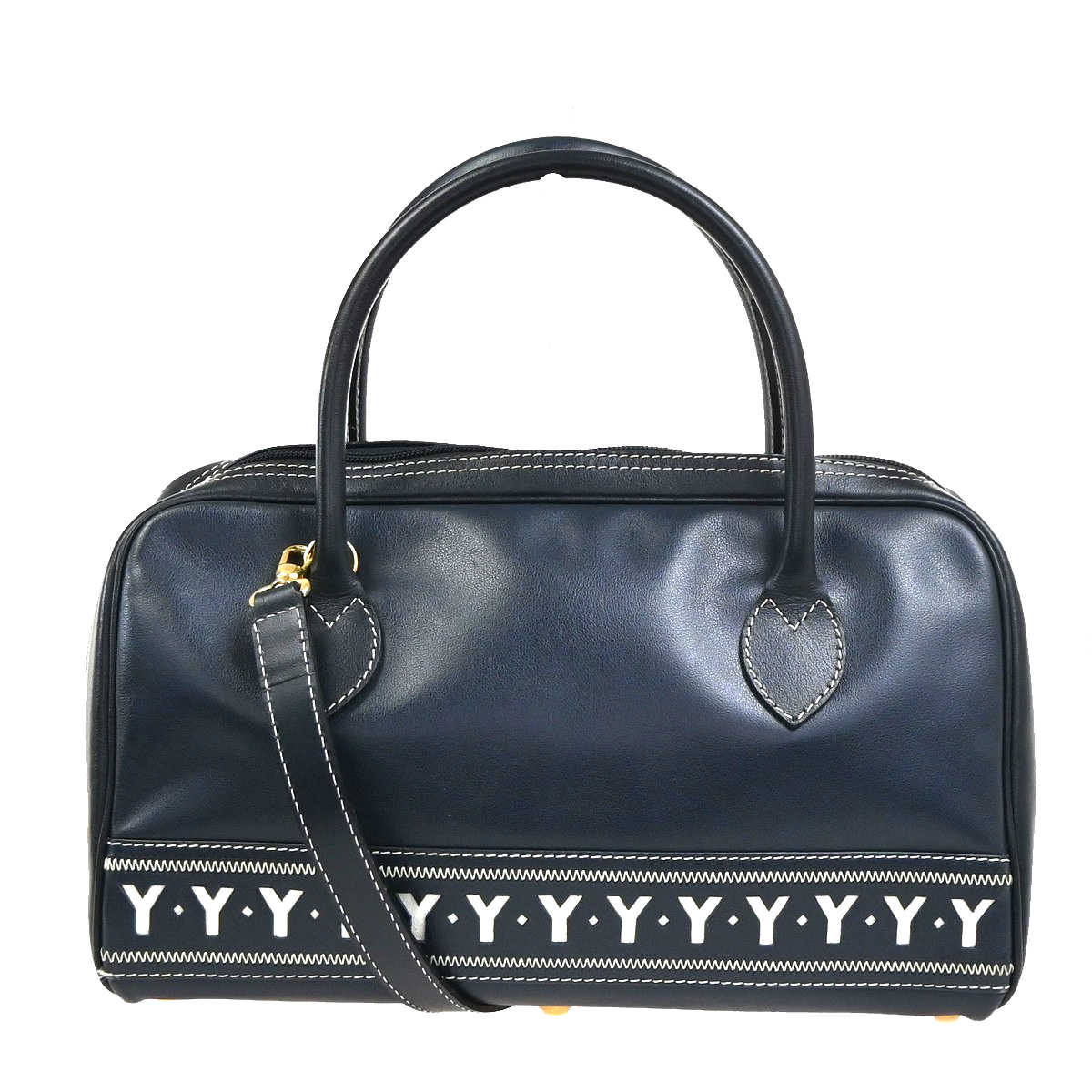 YVES SAINT LAURENT Y Logo 2Way Shoulder Hand Bag Leather Navy Blue GHW 18YJ011