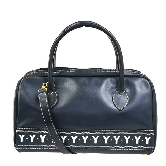 YVES SAINT LAURENT Y Logo 2Way Shoulder Hand Bag Leather Navy Blue GHW 18YJ011
