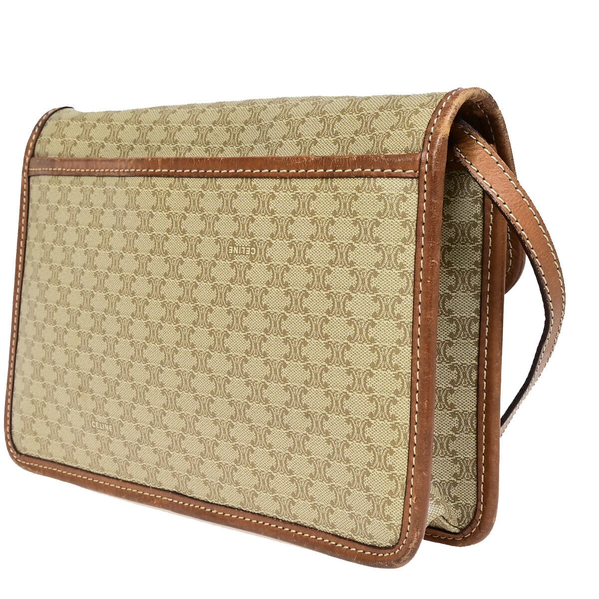 CELINE Logo Macadam Pattern Shoulder Tote Bag PVC Leather Brown GHW 62SJ014