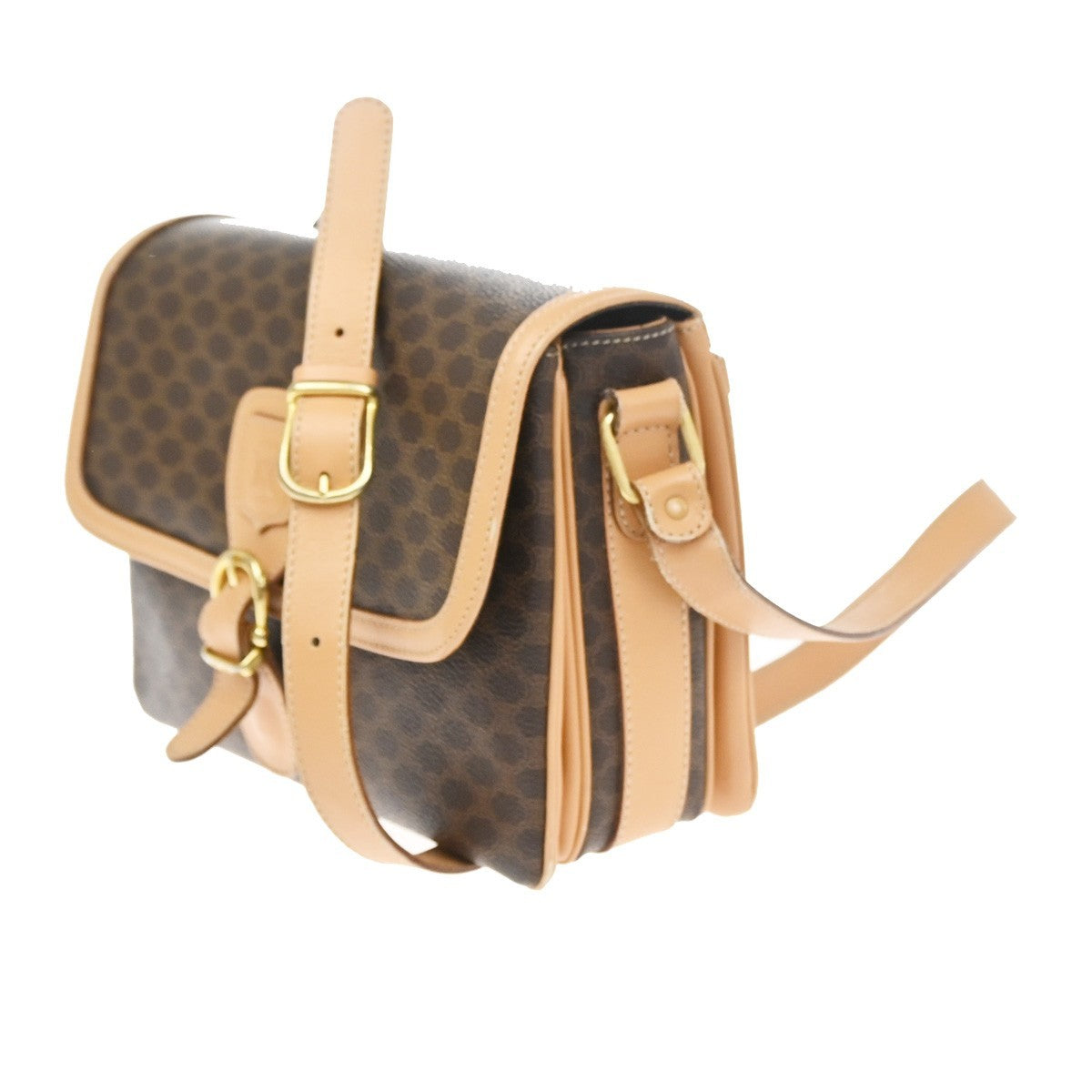 Celine logo Macadam  Pattern Shoulder Bag PVC Leather Brown Italy  89SA079