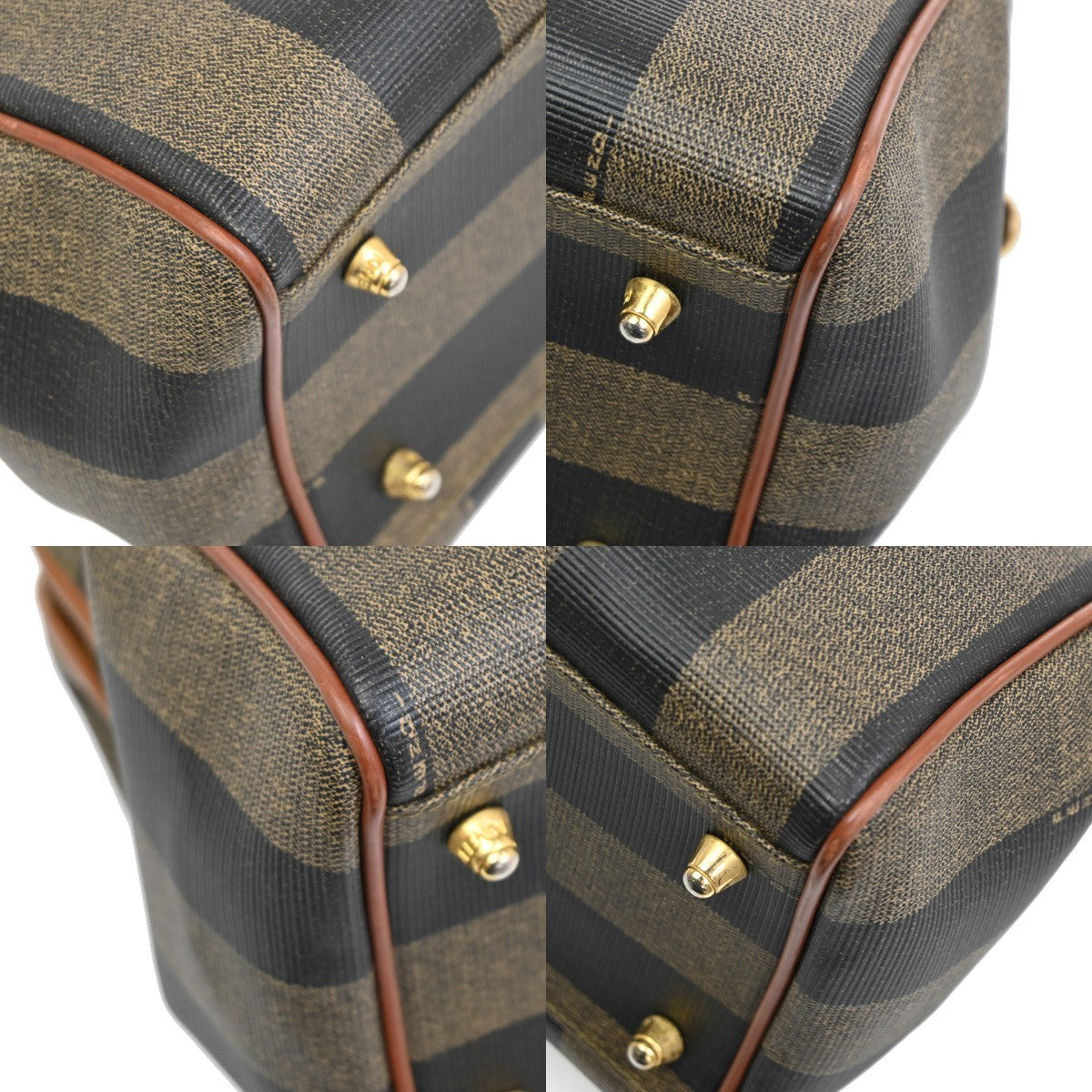 FENDI Logo Pequin Mini Hand Bag PVC Leather Brown GHW Made in Italy 34RF807