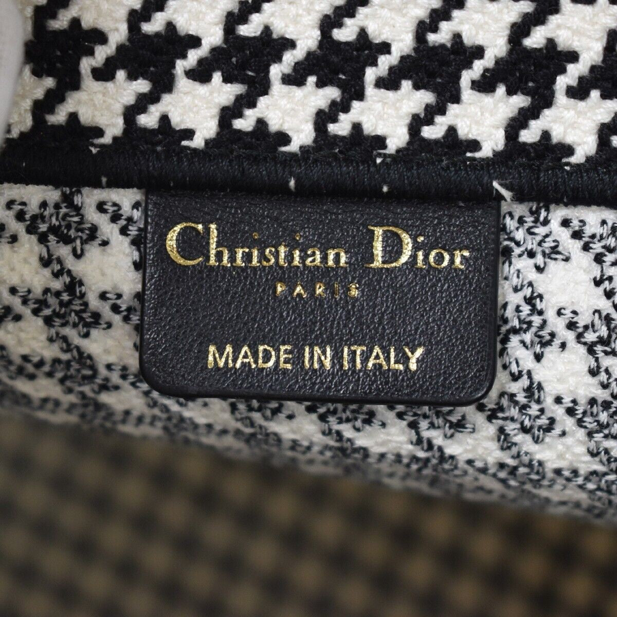 CHRISTIAN DIOR Book Tote Medium Hand Bag Houndstooth Canvas Leather BK 307LC341