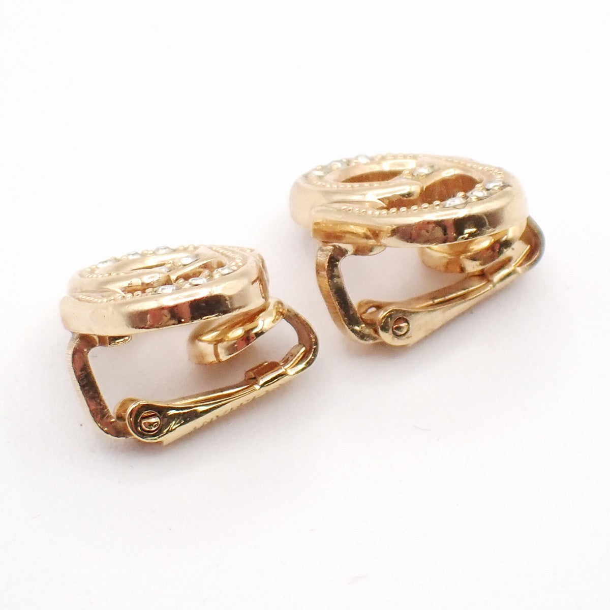 CHRISTAIAN DIOR CD Logo Rhinestone Clip On Earrings Gold Germany 01RL902