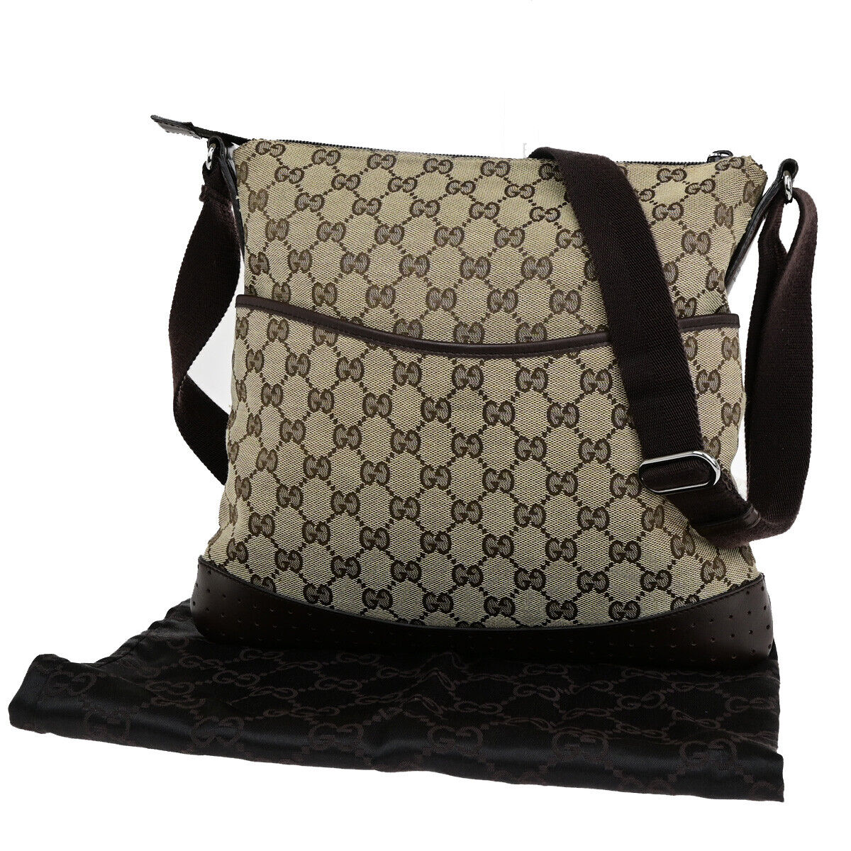 GUCCI Logo GG Pattern Shoulder Bag Canvas Leather Brown Italy 86SJ037
