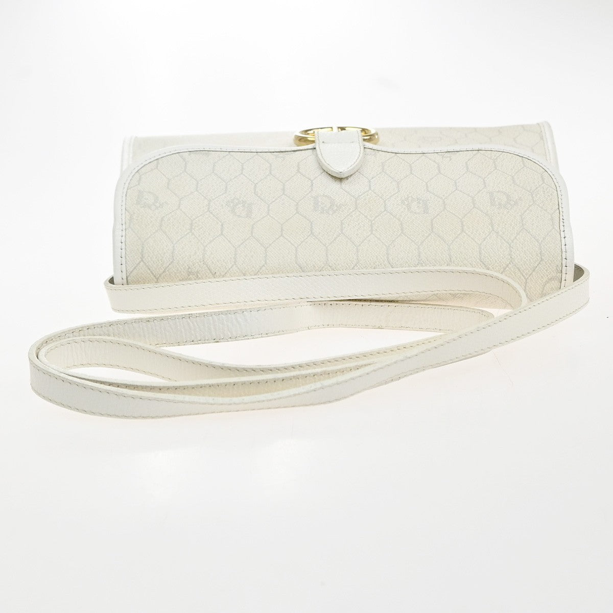 CHRISTIAN DIOR Honeycomb pattern Shoulder Bag PVC Leather White France 30MA503