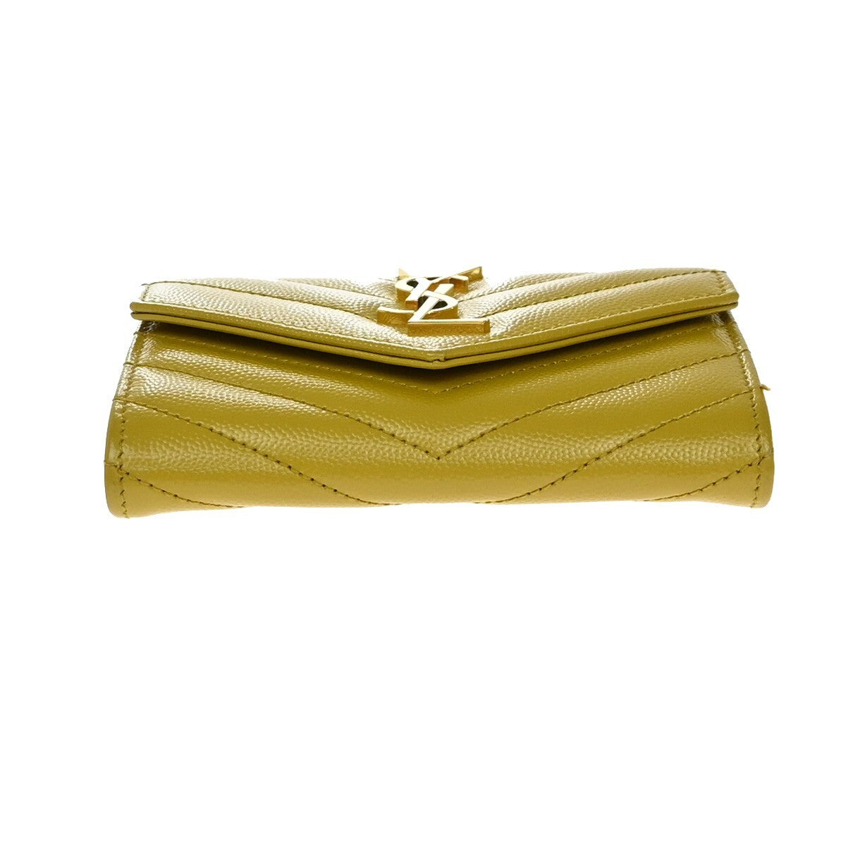SAINT LAURENT YSL Logo Compact Bifold Wallet Leather Yellow GHW 85RF304