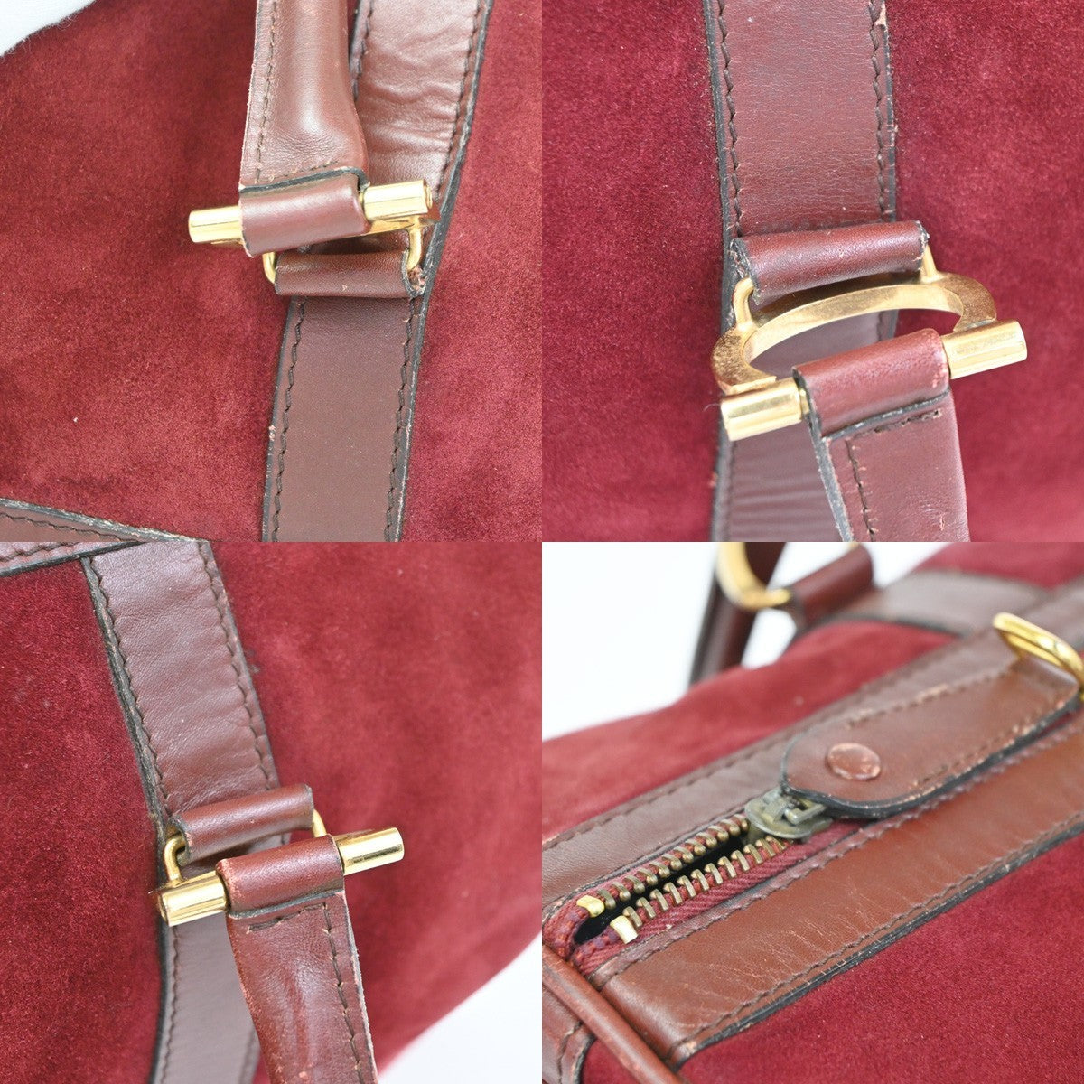 CARTIER Logo Boston Hand Bag Suede Leather Red Burgundy GHW 02CB004