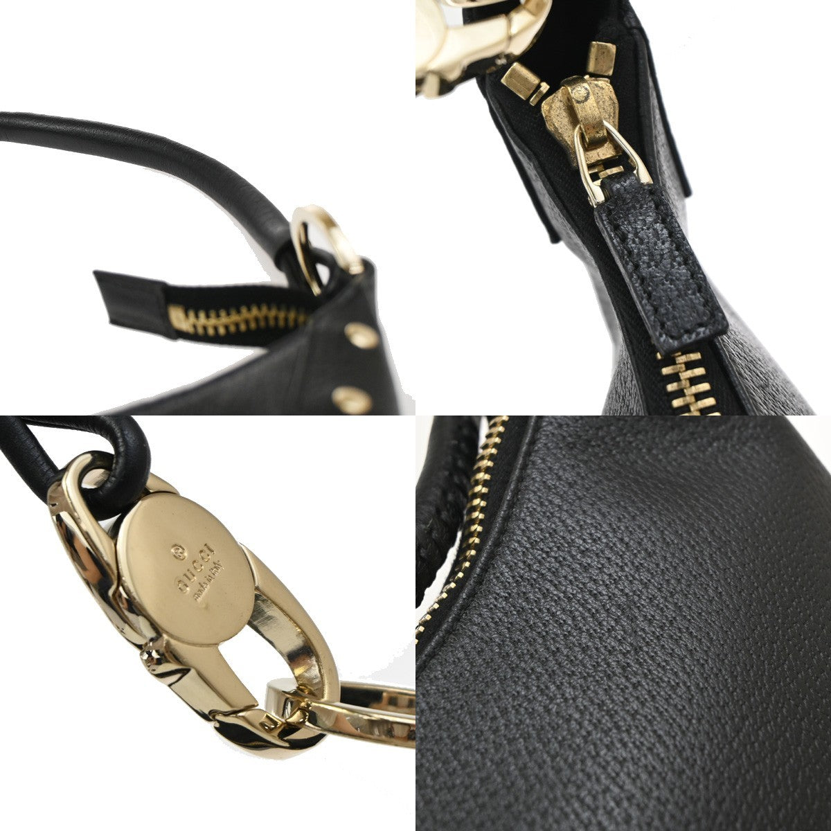 GUCCI Logo Shoulder Hand Bag Leather Black GHW Italy 73KB373