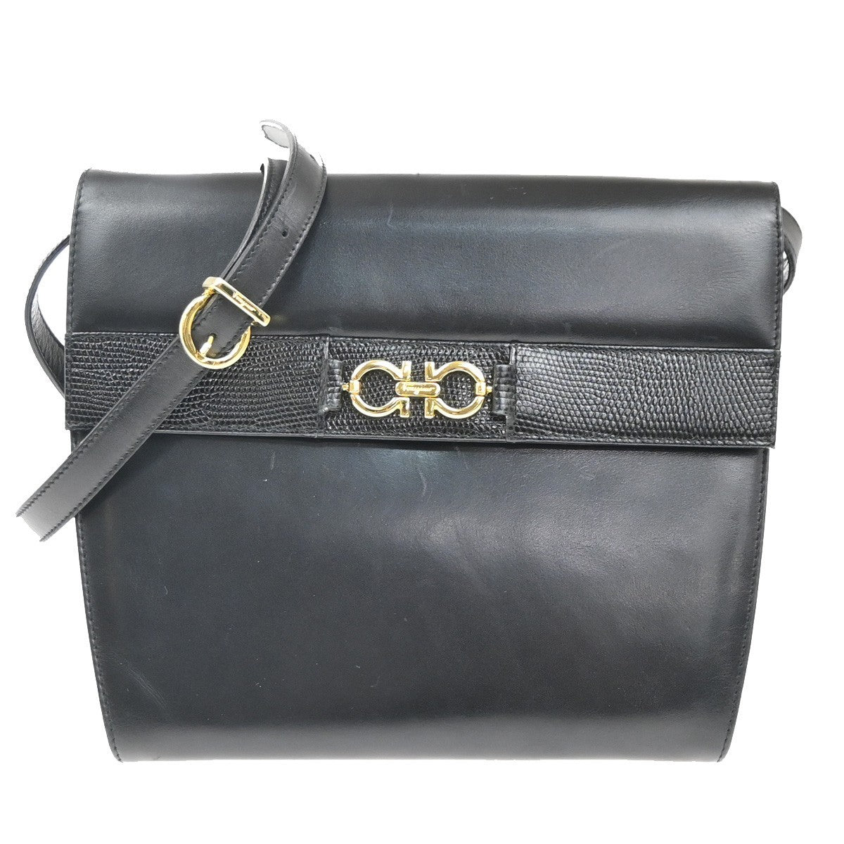 SALVATORE FERRAGAMO Gancini 2Way Shoulder Clutch Hand Bag Leather Black 67CA696