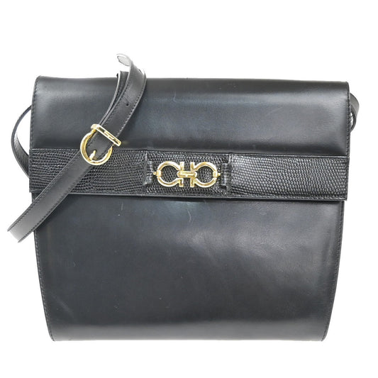 SALVATORE FERRAGAMO Gancini 2Way Shoulder Clutch Hand Bag Leather Black 67CA696