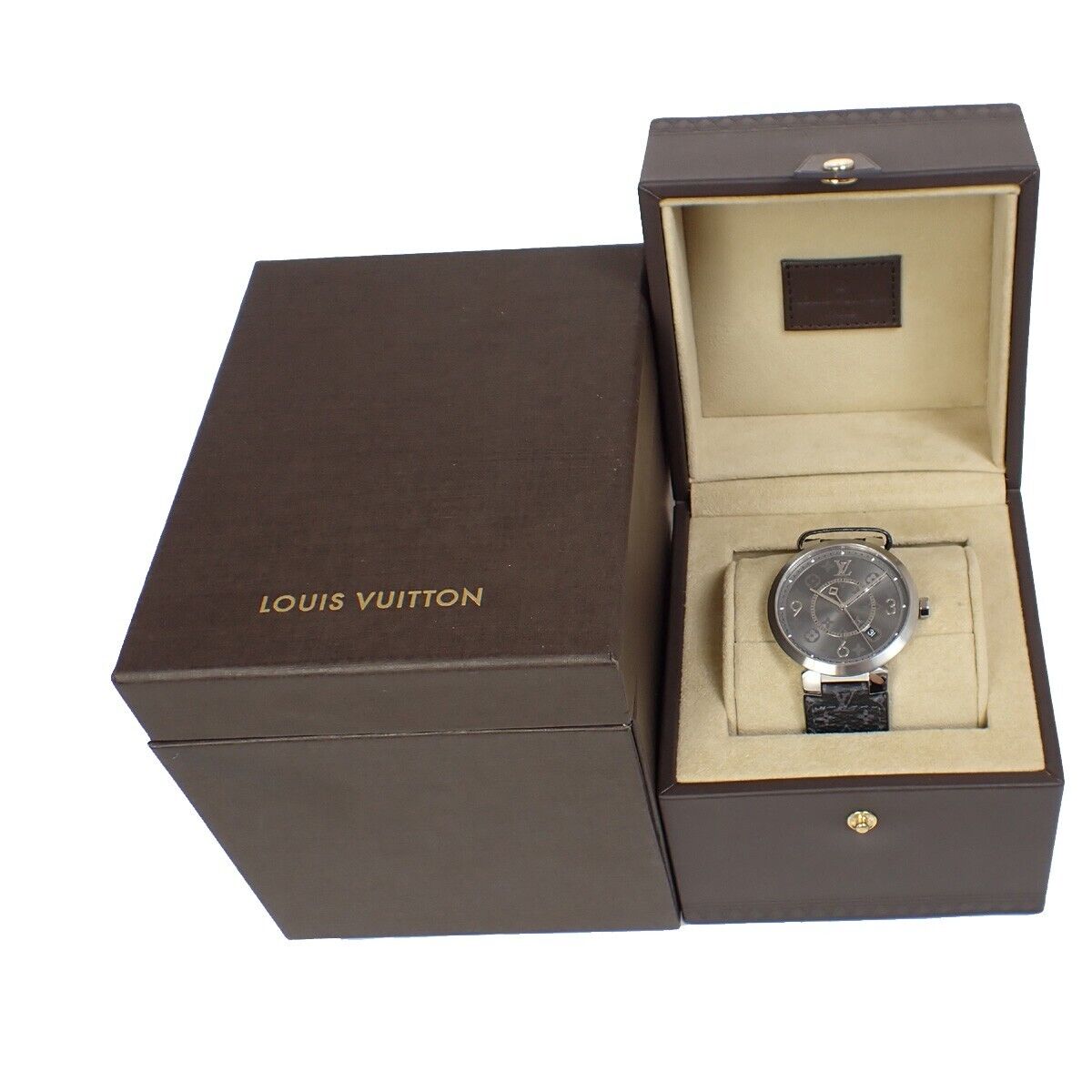 LOUIS VUITTON Tambour Slim Eclipse GM Watch Quartz Q1DM0 Stainless 689LC514