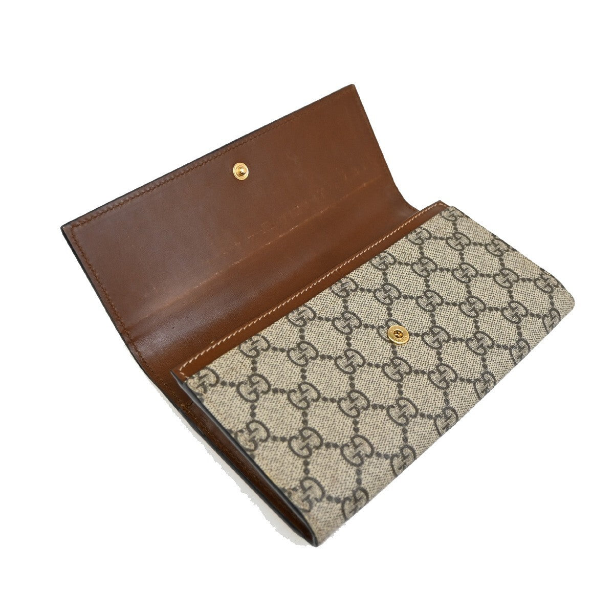 GUCCI Logo GG Pattern Long Bifold Wallet Supreme Leather Brown 62EE139