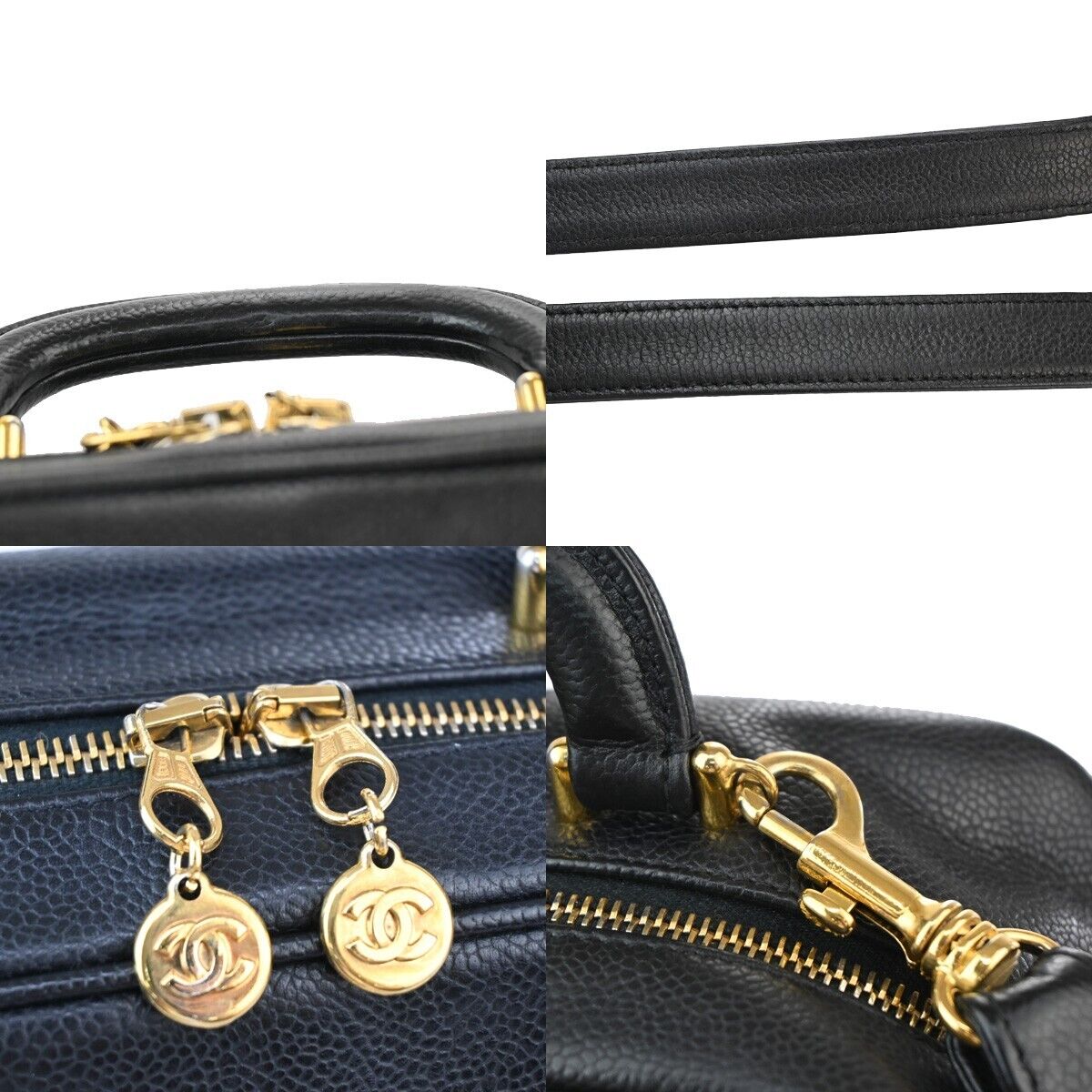 CHANEL CC Logo Vanity Cosmetic 2Way Hand Bag Caviar Leather Black GHW 304RJ716