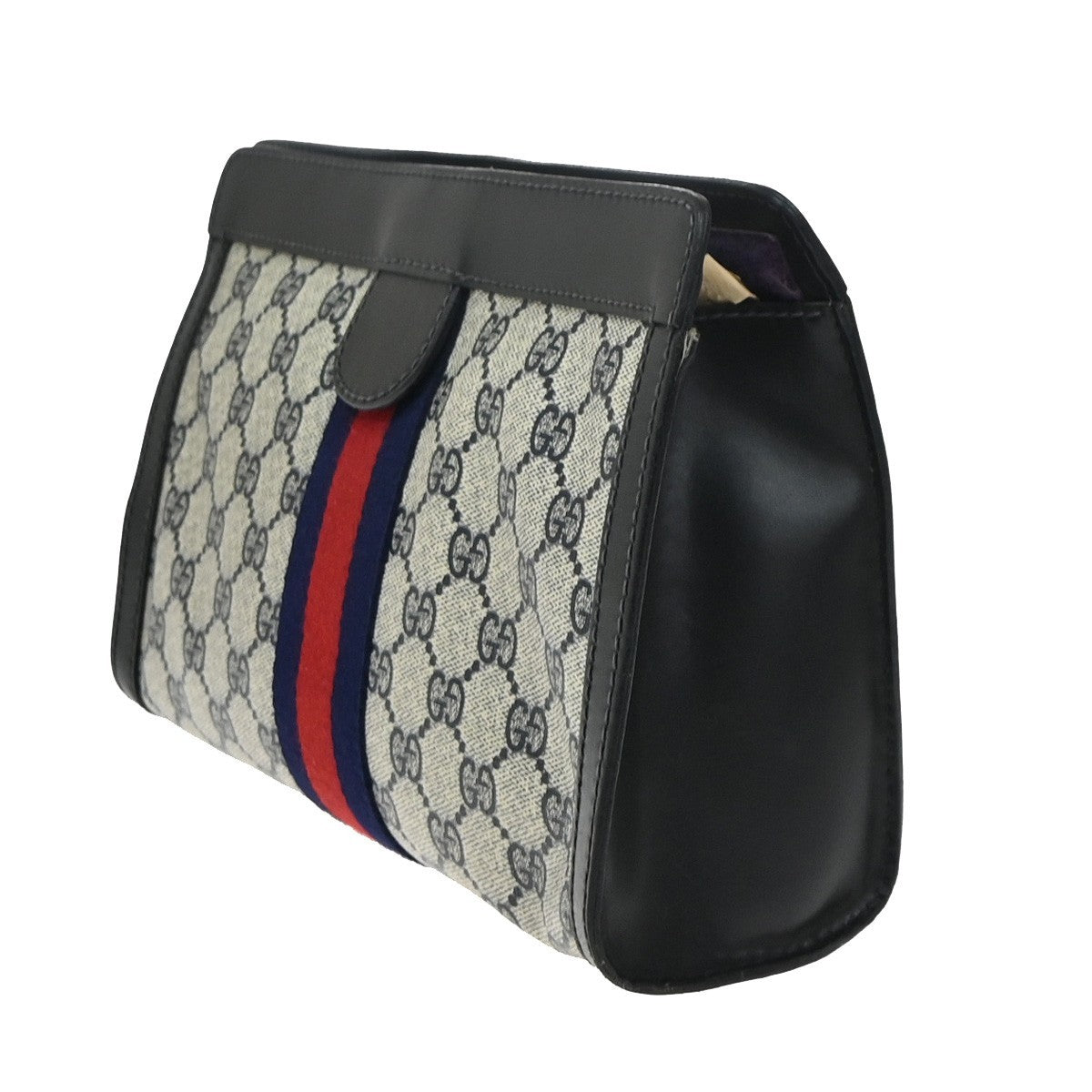 21.Live GUCCI Parfums Sherry Clutch Hand Bag PVC Leather Navy Blue Italy 60KP203