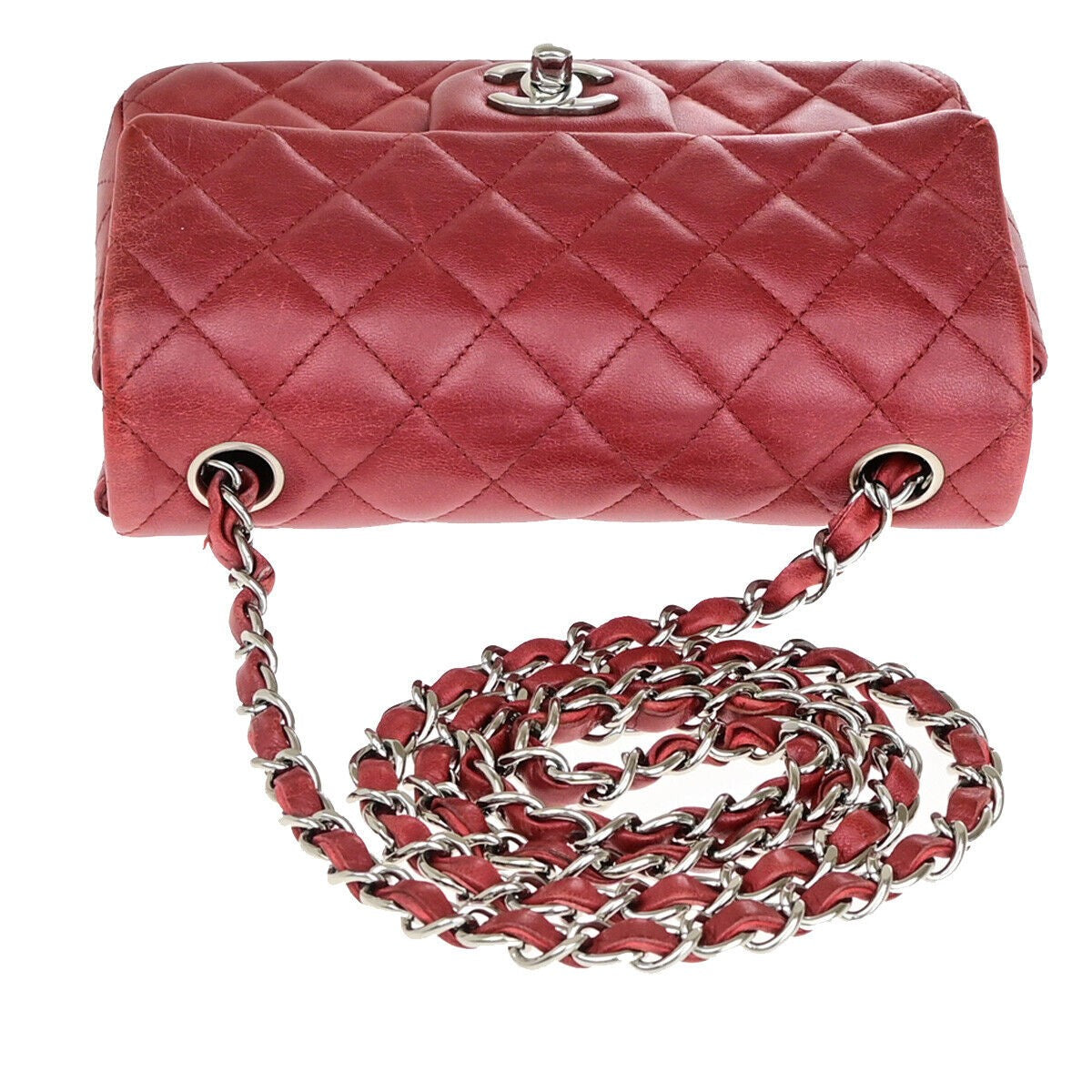 CHANEL CC Mini Matelasse Chain Shoulder Bag Leather Red SHW Italy 321RK069