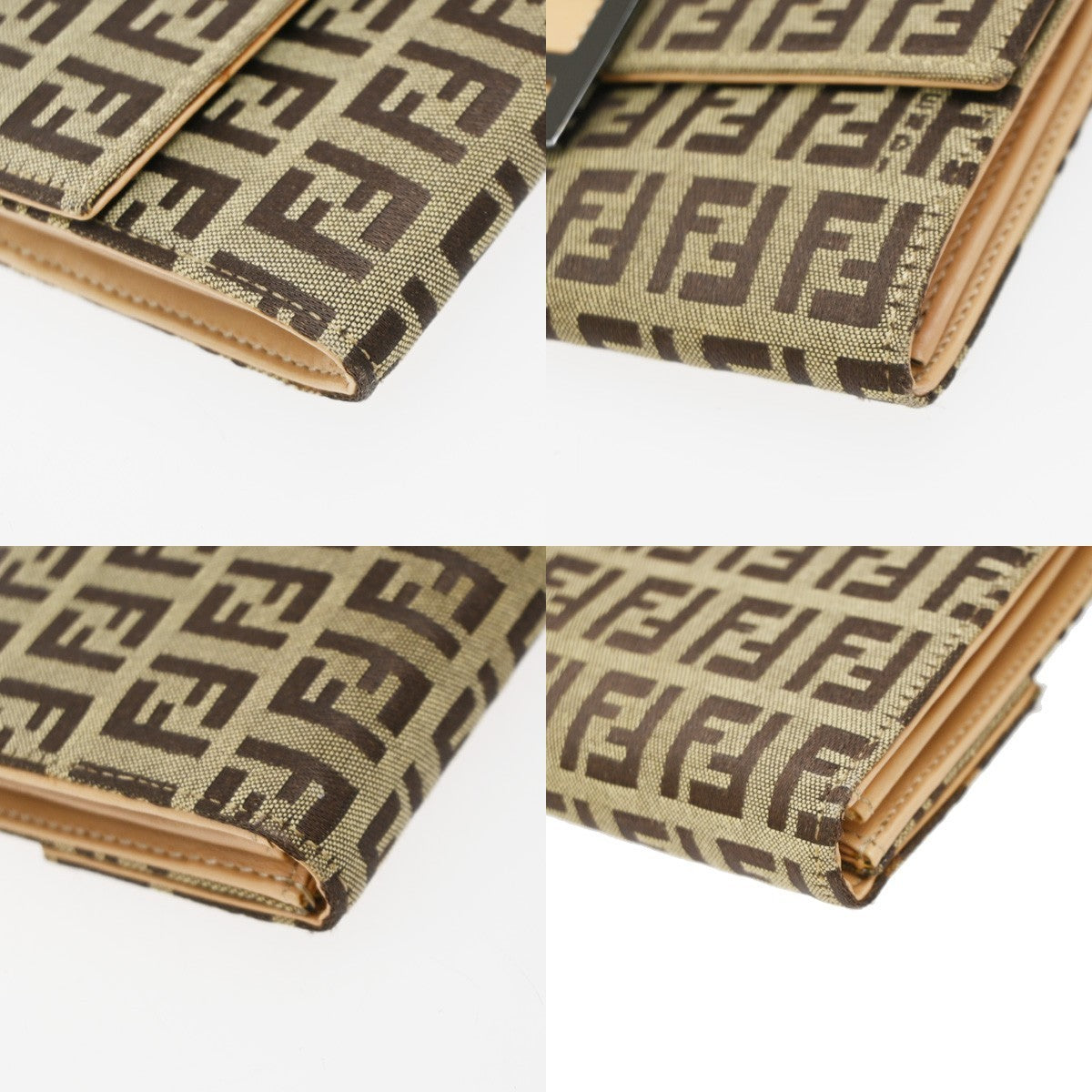 FENDI Logo Zucca Pattern Long Bifold Wallet Canvas Leather Brown 01EG350