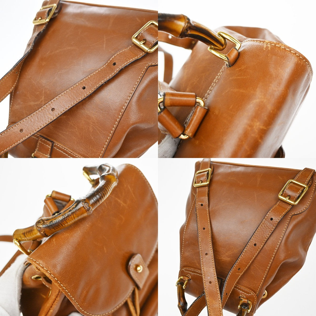 GUCCI Logo Bamboo Drawstring Mini Backpack Bag Leather Brown GHW Italy 64YH955