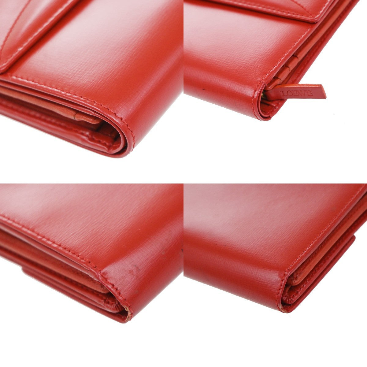 LOEWE Logo Trifold Wallet Purse Leather Red Made In Spain 66KP053