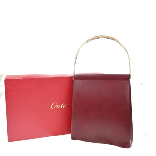 CARTIER Logo Trinity Tricolor Handle Hand Bag Leather Red France 76KB453