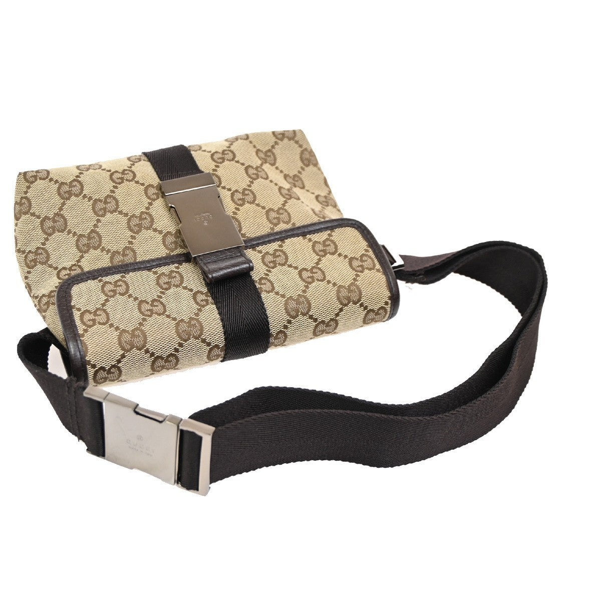 GUCCI GG Pattern Waist Bag Canvas Leather Beige Brown SHW Italy 76KB758