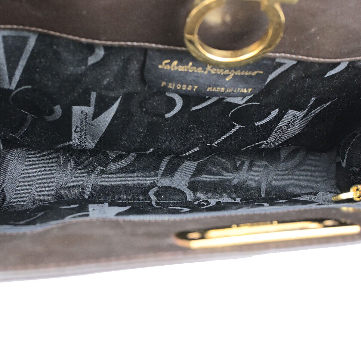 SALVATORE FERRAGAMO Gancini 2Way Chain Shoulder Clutch Bag Leather Brown 69YG017