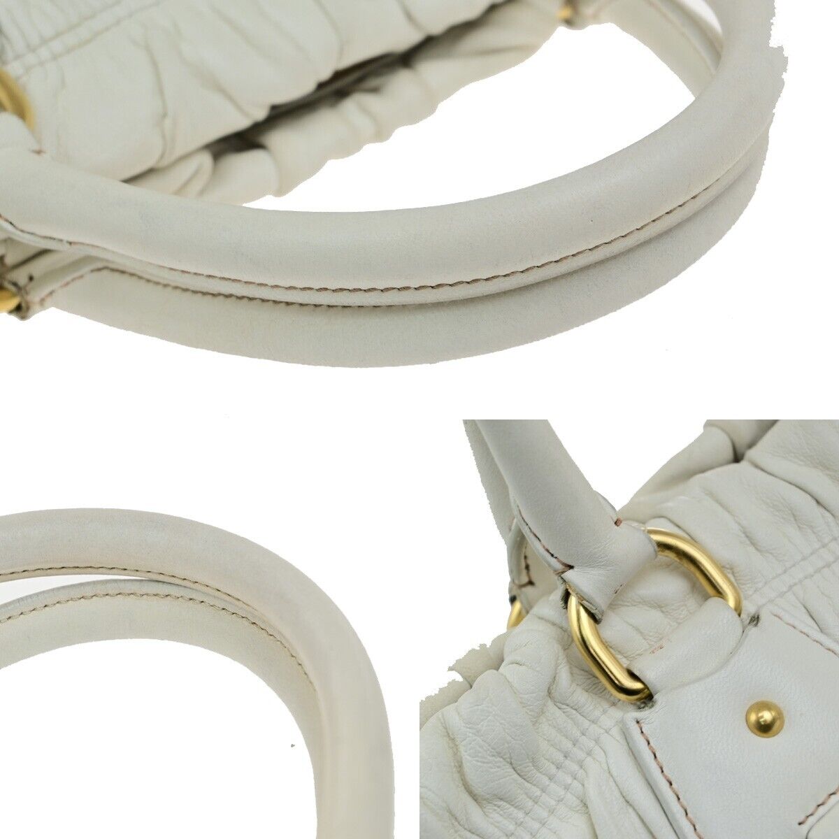 PRADA Logo 2 way Shoulder Hand Bag Leather White GHW Italy 87EE068