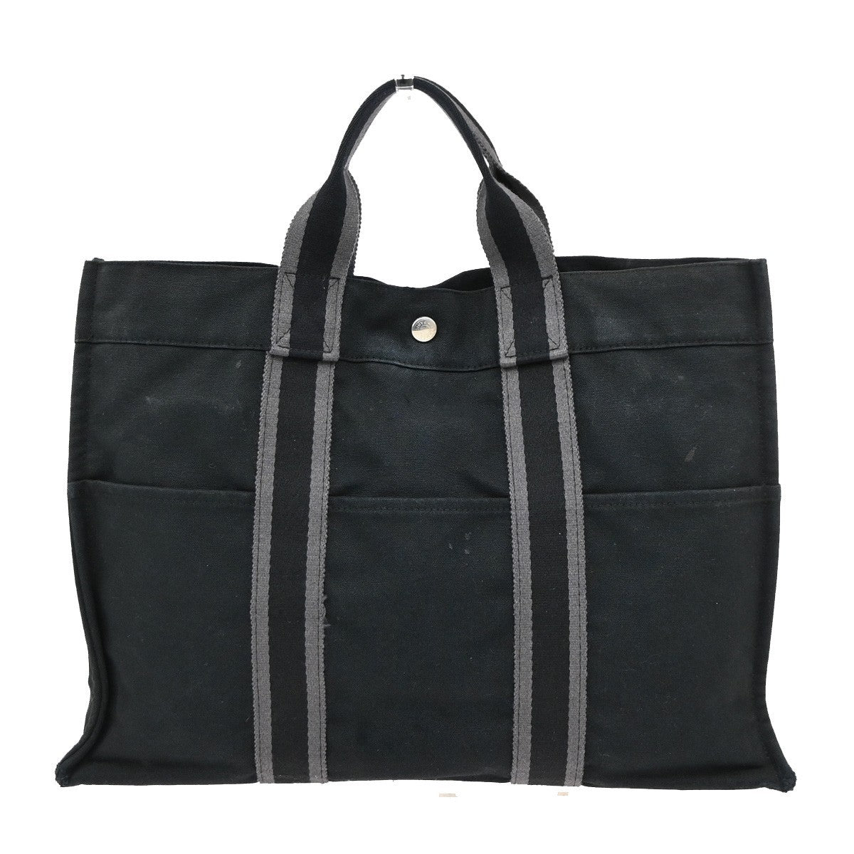 HERMES Logo Fourre Tout MM Hand Tote Bag Cotton Black SHW France 07KD184